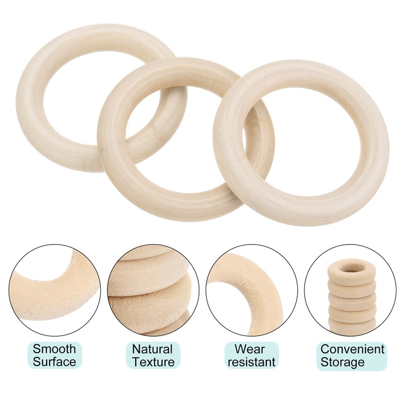 MECCANIXITY 30pcs 2.8" Unfinished Wooden Rings Smooth Natural Wood Macrame