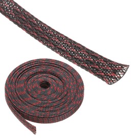 Rebower 25ft PET Expandable Wire Loom 3/8 Inch, PET Braided Wire Sleeving Cable Management Sleeve Tubing [for Audio Video Home Office Cord Protector]-Black, Red