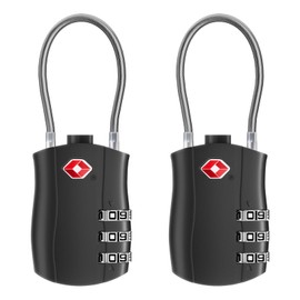 NAGE TSA Suitcase Locks, 3-Digit Security Luggage Locks, Travel Padlocks for Luggage, Small Wire Padlock, TSA Approved Luggage Locks for Suitcase, Backpack, Bag (Black, 2Pack