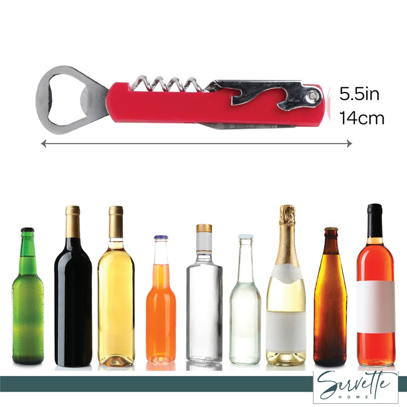 Waiter Corkscrew and Beer Bottle Opener Multifunction Tool (Red)