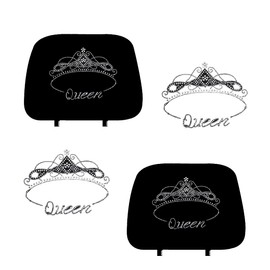 ALLBrand Universal Fit Car Truck Crystal Bling Rhinestone Studded Black Seat Headrest Covers - Pack of 2 (Queen Crown-Black)