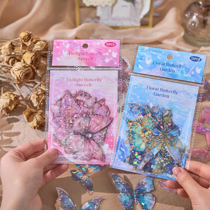 100PCS Holographic Butterfly Stickers, Glitter Iridescent 3D Butterfly Stickers, Sparkly