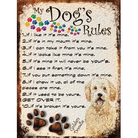SHAWPRINT MY DOG'S RULES RETRO STYLE METAL TIN SIGN/PLAQUE GOLDEN DOODLE THEME 8" x 6" (70DR)