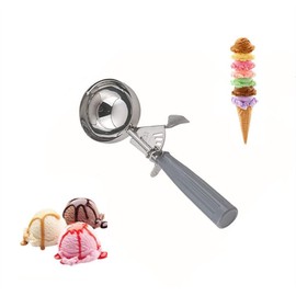Kitchen Ice Cream Squeeze Scoop, 18/8 Stainless Steel Ice Cream Scoop, 4 oz Grey Handle