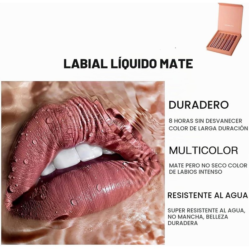 6 Colores Labiales Líquidos Mate Larga Duración Pintalabios