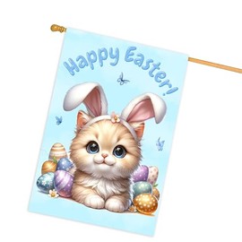 Happy Easter Orange Cat, Egg Hunt House Flags for Home Decorations - Double Sided Yard Lawn Easter Festival Decorative Gift - Holiday Cats Flag Decor 28"w x 40"h, EGHNT00036