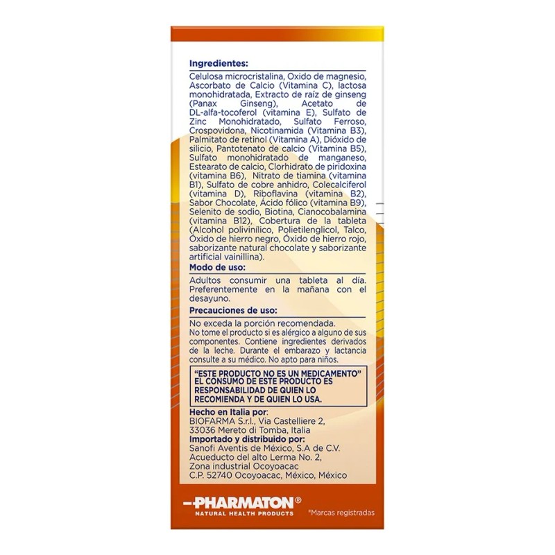 Suplemente Alimenticio Complete Con Ginseng 60 Unidades Pharmaton Sin Sabor