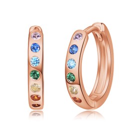 KINGWHYTE Chakra Hoop Earrings 925 Sterling Silver Small Huggie Earrings Chakra Healing Yoga Gift for Women, Sterling Silver, Cubic Zirconia