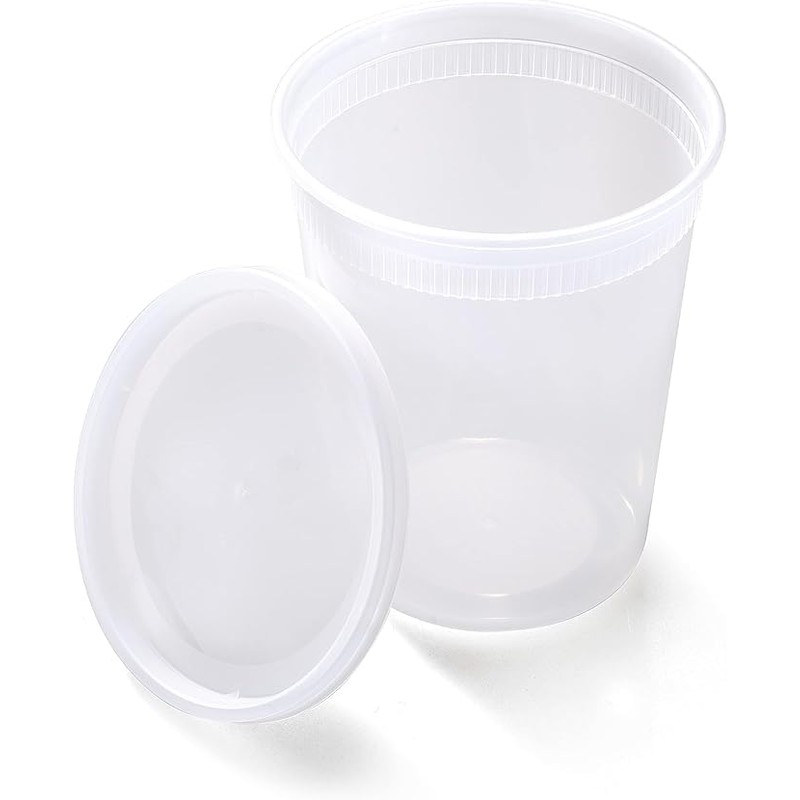 32oz plastic soup/Food container with lids (100 Pack)