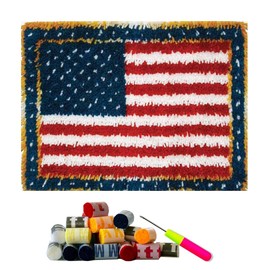 DL-YTG Latch Hook Kits Rug National Flag Crochet Yarn Cushion Colour Pre-Printed Canvas Cover Rug Needlework DIY Hook and Latch Kit Christmas Home Decoration 52x38cm/20 X15inch
