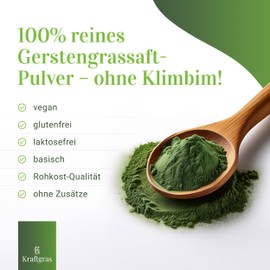 Kraftgras KRAFTGRAS Gerstengrassaft-Pulver BIO [200g] - naturreines Gersten-Grassaftpulver aus grnem Gerstengras [vegan & glutenfrei] fr Saft, Smoothie & mehr - komplett natrlich & ohne Zus?tze