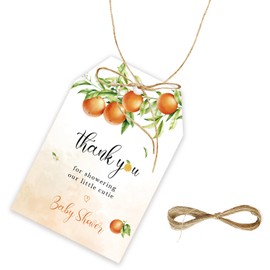 50pcs Orange Thank You Tags, Orange Gift Tag with String for Baby Shower Party, Thank You Paper Tags for Little Cutie Birthday/Orange Gender Reveal Party Favors