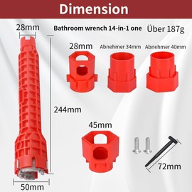 Alrens 14-in-1 Tap Wrench Tool, Mounting Key for Taps, Multifunctional Tap Wrench, Stand Tap Nut Wrench, Sanitary Tool for Taps, Sinks, Bathrooms