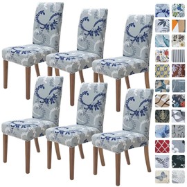 SPRINGRICO Chair Covers for Dining Room 6 Pack, Stretch Dining Chair Cover, Washable Spandex Kitchen Parsons Chair Slipcovers, Removable Seat Protector for Home or Party (Set of 6, Floral GREY1)