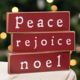 Hearthside PEACE REJOICE NOEL Set of 3 Wood Mini Blocks Christmas Farmhouse Distressed
