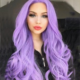AFBeauty Purple Wig Lace Front Synthetic Hair Long Heat Resistant Wavy Middle Part Wigs for Women Natural Hairline Lilac Lavender Colour 22 Inches Hand Tied Lace Wig Drag Queen Cosplay Daily