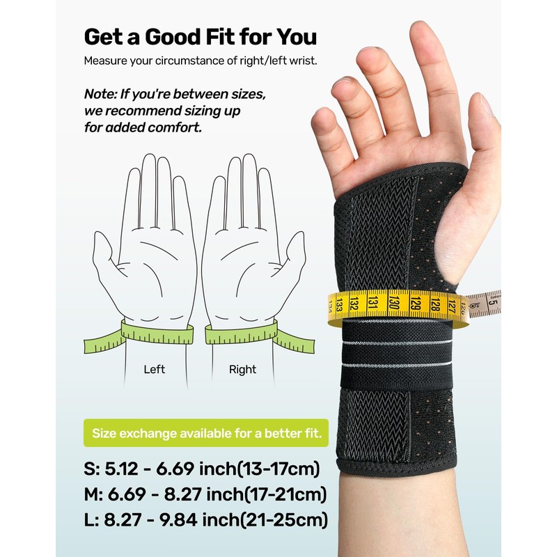 Rakiie Carpal Tunnel Wrist Brace, Adjustable Night Wrist Support with