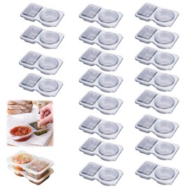 Uiocuio Double Compartment Condiment Containers with Lids, Reusable on the Go Snack Containers, Reusable Snack Packs for Meal Prep, Dipping Sauce, Travel Snacks (20PCS)