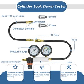 Bicos Cylinder Leak Down Tester Kit Compression Leakdown Detector Leakage Test Set for Gasoline Engine Leak Detection Tester Kit Dual Pressure Gauges