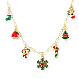 Lydow Christmas Necklaces Jewelry Gifts for Women, Charm Snowflake Accessories Christmas Tree Snowman Jingle Bell Reindeer Winter Xmas Party Holiday