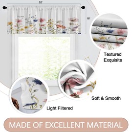 Emvency 2 Pack Valances Window Treatments, Spring Wildflower Flower Blackout Drapes Adjustable Curtain for Windows Living Room Kitchen Over Sink, 18x52 Inch Rod Pocket Valances