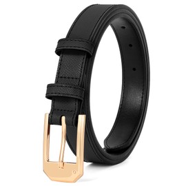 XZQTIVE Women's Thin Leather Belts Ladies Skinny Black Belts for Jeans Dress Pants Trendy Waist Belt with Gold Buckle