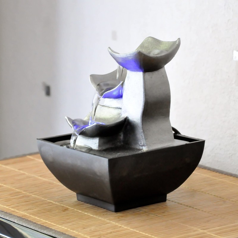 zen' Light Natural Boro Fontaine Resin Silver 13 x 13