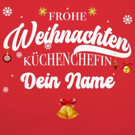 Geschenk mit Namen personalisiert by Shirtracer - Apron - Christmas Apron Women - Merry Christmas Chef's Name, 2 red