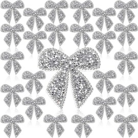 Daifunli Daifunli 24 Pieces Bow Patches Iron on Rhinestone Appliques Patches Bow Knot Iron Sew on Patches Sparkling Crystal Cheer Patches for Clothes Jeans Jackets Bags Backpacks Hats Shoes Decorations Crafts