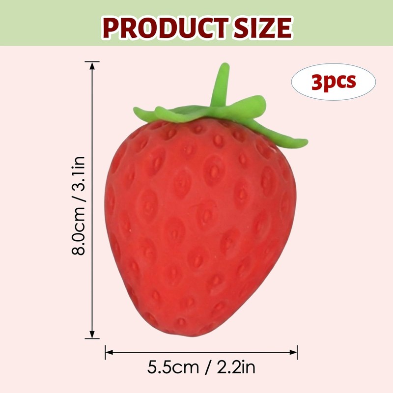 3PCS Strawberry Squeeze, Giant Strawberry Squeeze, Soft Squeeze Strawberry Fidget