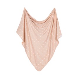 Bazzle Baby Swaddle Blanket, Premium Knit Baby Sleep Blanket Wrap, Large Soft Stretchy Baby Boy and Girl, for Newborn, Infant, and Toddler, Mocha with White Criss-Cross Pattern