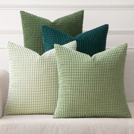 MIULEE Set of 4 Corduroy Cushion Covers, Decorative Sofa Cushion Covers, Pillowcases, Couch Cushion Covers, Decorative Covers for Living Room, Bedroom, Office, 45 x 45 cm, Forest Green Series