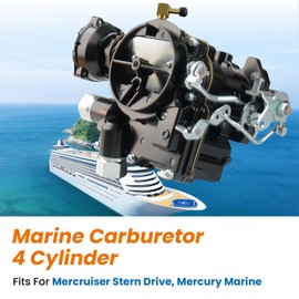 Black 3310-864940A01 Marine Carburetor For Mercruiser 3.0 L 2.5L 2 Barrel Carburetor 4Cyl Engine With Electric Choke Long Linkage Gasket Jets Replace 8M0045397
