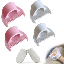 Agamino 4PCS Edge Stitch Lock & Sewing Gauge, 3mm/4mm Edge Sewing Lockranding Tool with Leather Thimble, DIY Stitching Tool Ruler with 1Pair Thimble for Even Stitches, Needle Gauge Quilting Ruler