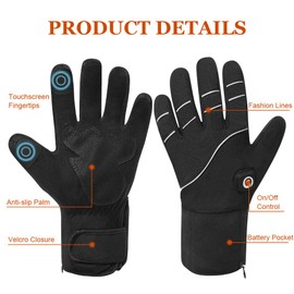 Heated Gloves for Men Women, Electric Rechargeable Battery Warm Thermal Snow Gloves Touch Screen Heating Control Hand Warmer Arthritis for Winter Cycling Motercycling Hiking Skiing Outdoor Working