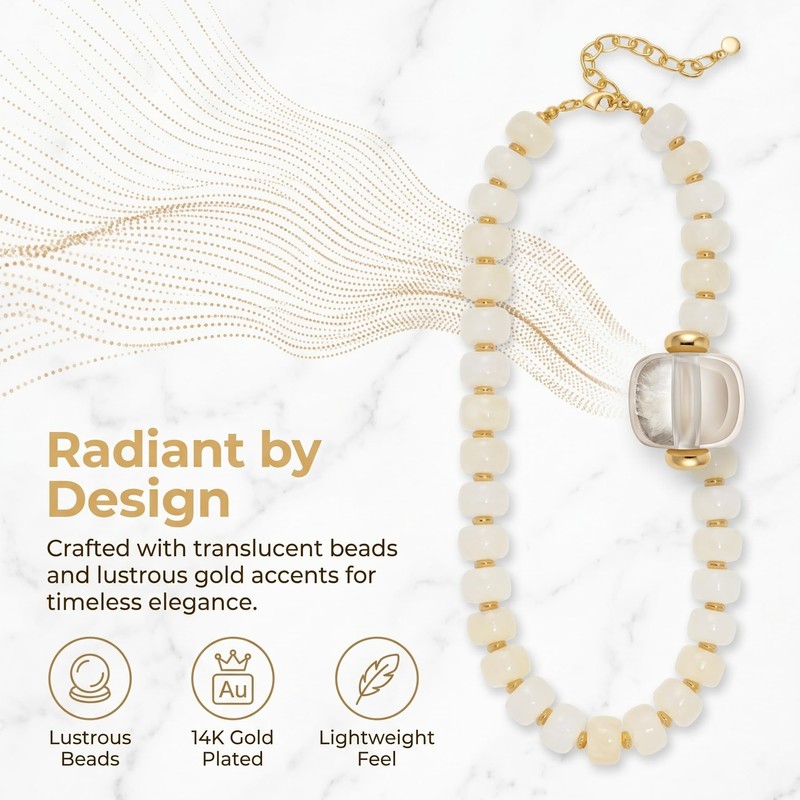 Rackynass Chunky Beaded Necklaces for Women Beige Acrylic Resin Bead