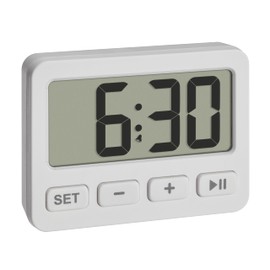 TFA Dostmann Digitaler Miniwecker, 60.2036.02, mit Alarmfunktion, Stoppuhr und Timer, KFZ Uhr, mit Magnet oder Ständer, ideal als Reiseuhr, für Klausuren, Quarzuhr, Tischuhr, klein und kompakt, weiß