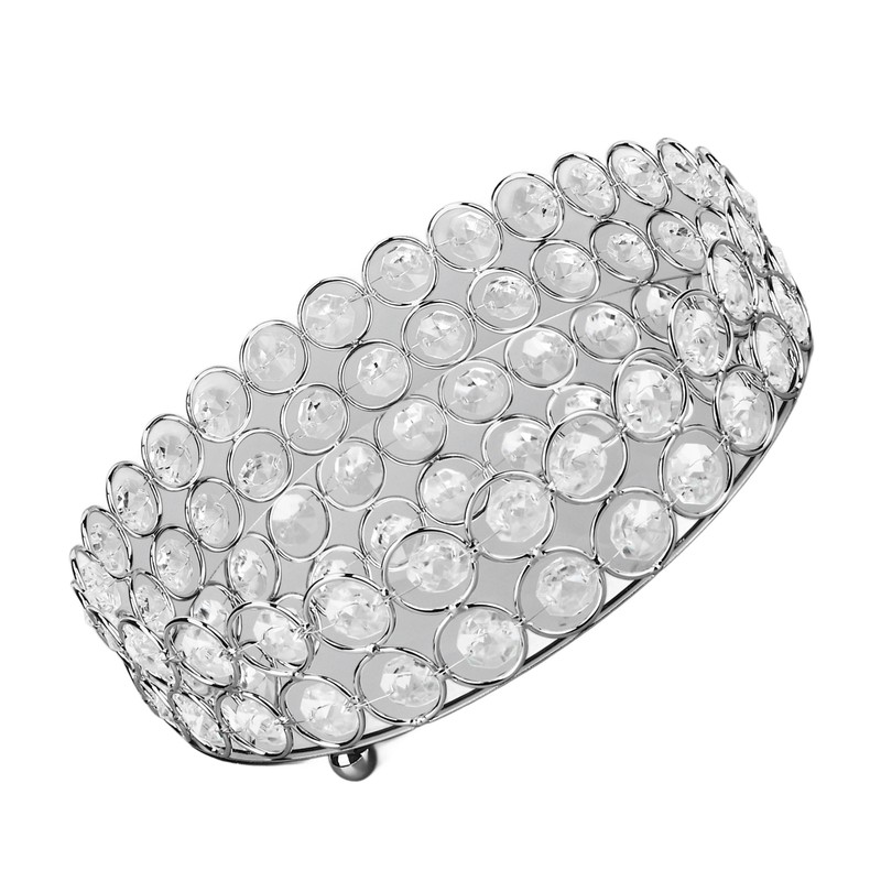 Crystal Cosmetic Makeup Tray 8in Round Display Tray Mirrored Metal