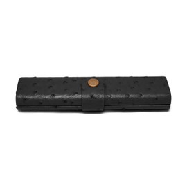 Calabria CA-333 Slim Hard Eyeglass Case Faux Ostrich Black Womens Horizontal Snap Button Closure Portable Eyewear Pouch Chic