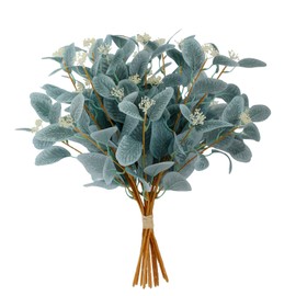 dallisten 20" Silk Artificial Eucalyptus Stems, 12Pcs Fake Eucalyptus Stem with Leaves Berries, Greenery Plants Floral Decorations for Wedding Party Flowers Arrangement Home Decor (Sky Blue)