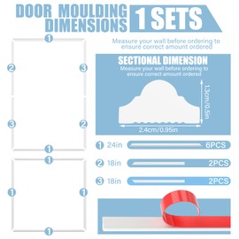 Colingmill 1 Set Peel and Stick Door Moulding Trim Kit Premade Wall Moulding Panels Flexible Self Adhesive 3D Wainscoting Panels for Mirror Window Frame Decor (Top 24"x36" and Bottom 24"x24")