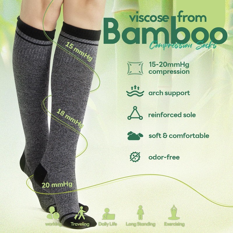 Iambamboo Mens Compression Socks for Men Women (3 Pairs) 15-20