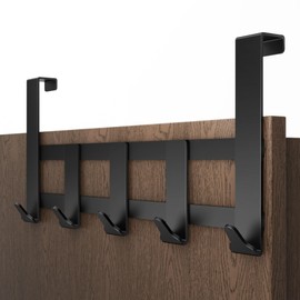 Menz Premium Door Coat Rack, 5 Hooks - Black Door Hook Rail for Hanging, Extremely Durable Coat Hooks Door - High-Quality Door Coat Rack for Hanging, Door Hooks for Hanging