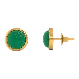 Green Onyx Stud Earrings for Women in Round Shape - 18K Gold Plated, Certified 925 Sterling Silver Earring - Hypoallergenic Gold Jewelry for Women, Birthday Gifts for Women