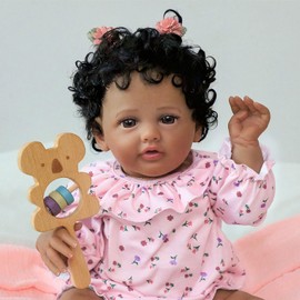 SCOM Black Reborn Baby Doll - 18 Inch Realistic African American Girl, Looking Real Lifelike Baby with Soft Cloth, Newborn Weighted Brown Hispanic Doll with Full Vinyl Body for 3 4 5 6 + Year Old Gift