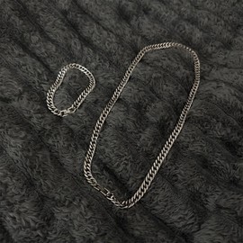 PELEIFA Double Link Chain Made of Titanium and Bracelet Curb Chains Necklace, Hip Hop Jewellery Set Made of Solid Titanium, One size, Agate