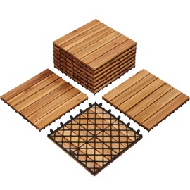 Yaheetech 10PCS Acacia Wood Interlocking Flooring Tiles Waterproof Flooring for Outdoor & Indoor Patio,Balcony,Garden,Poolside,12 × 12 in
