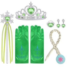 URAQT Princess Dress Up Accessories Set, Include Crown, Wand, and Earring, Princess Dress Up for Girls Party, Cosplay, Six-piece set
