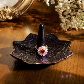 COMMGOAL Ceramic Mandala Ring Holder, Decorative Jewelry Dish, Trinket Tray Room Decor, Engagement Wedding Birthday Gifts for Women Girls (Black)