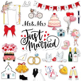 25 Pcs Just Married Ornate Car Magnets Mr Mrs Refrigerator Magnetic Stickers Wedding Car Decoration Just Married Door Sign for Honeymoon Anniversary Wedding Party Fridge Garage Decor